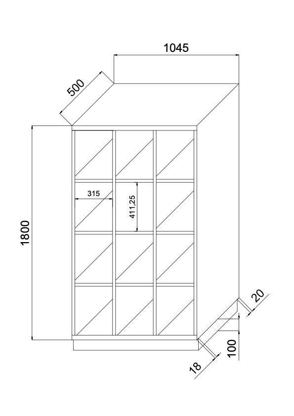 Rzut techniczny szafki Model M