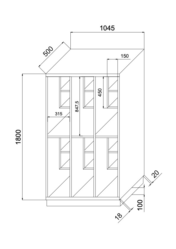 Rzut techniczny szafki Model XL
